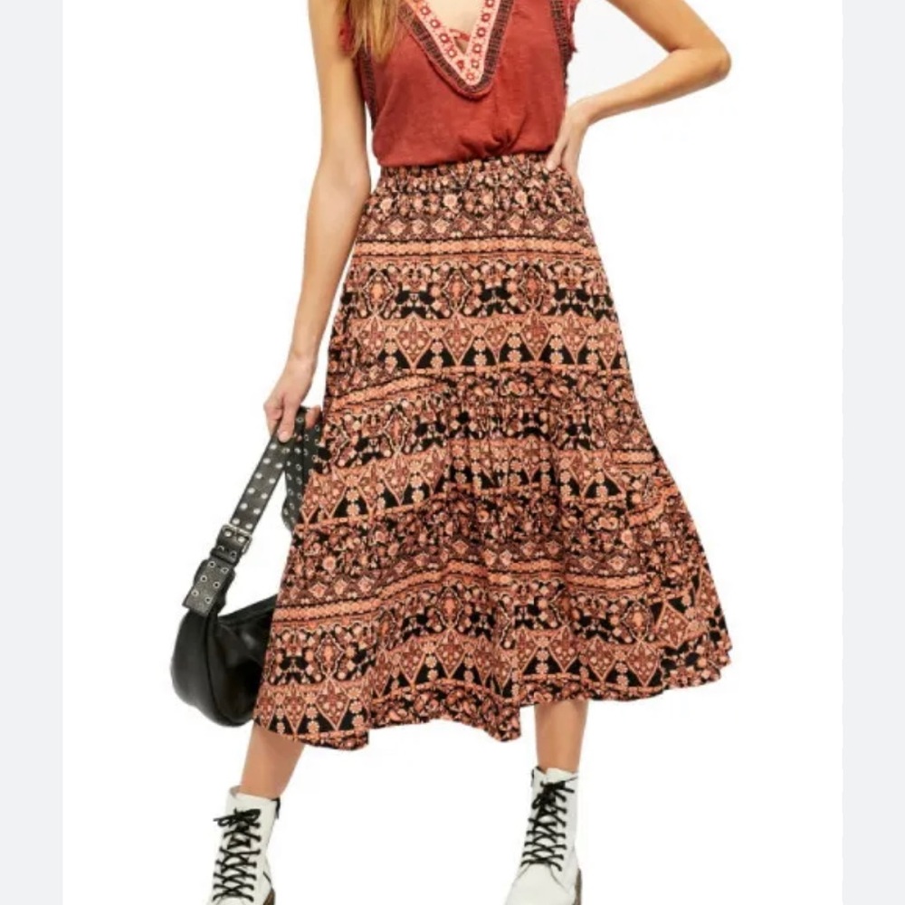 Free People All About The Tiers Midi Skirt Pop (Sz Medium)